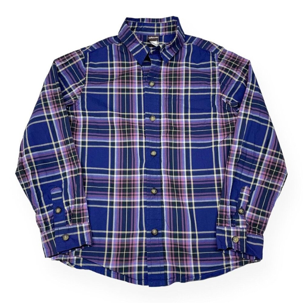 Tea Collection Plaid Button Up Shirt Kushiro Plaid Size 7 Purple Pink